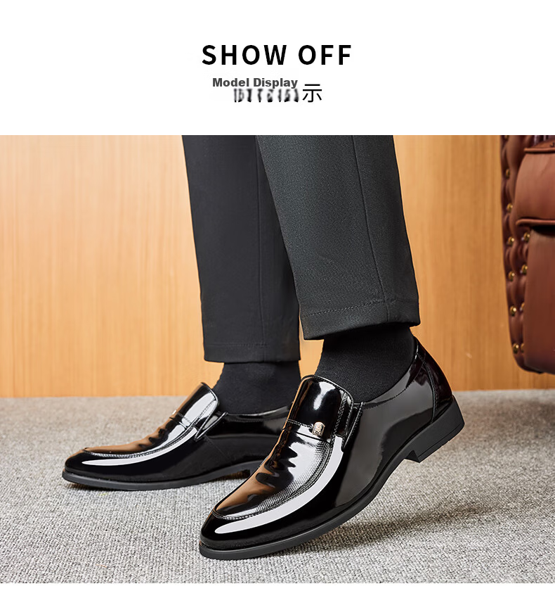 LAORENTOU Men's Patent Leather Dress Shoes Slip-On Pointed Toe Wedding Groom Shoes LA13087 Black Size 38 12