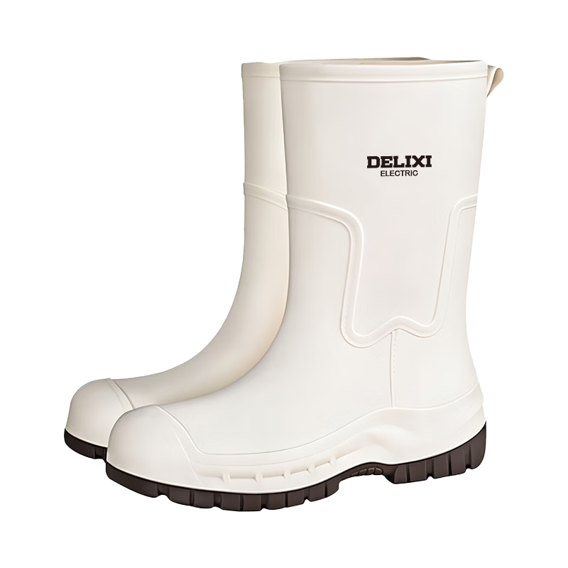 Delixi Electric Fashion Women's Rain Boots Beige Mid-Calf 25CM Adult PVC Waterproof Slip-Resistant Durable Water Shoes