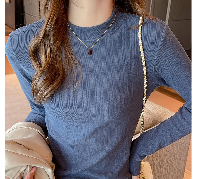 LangSha Elegant Base Layer, New Mid-Neck Inner Wear, Slimming, Suitable for Outer Wear, Brushed Fleece Women's Long-Sleeve Top 3