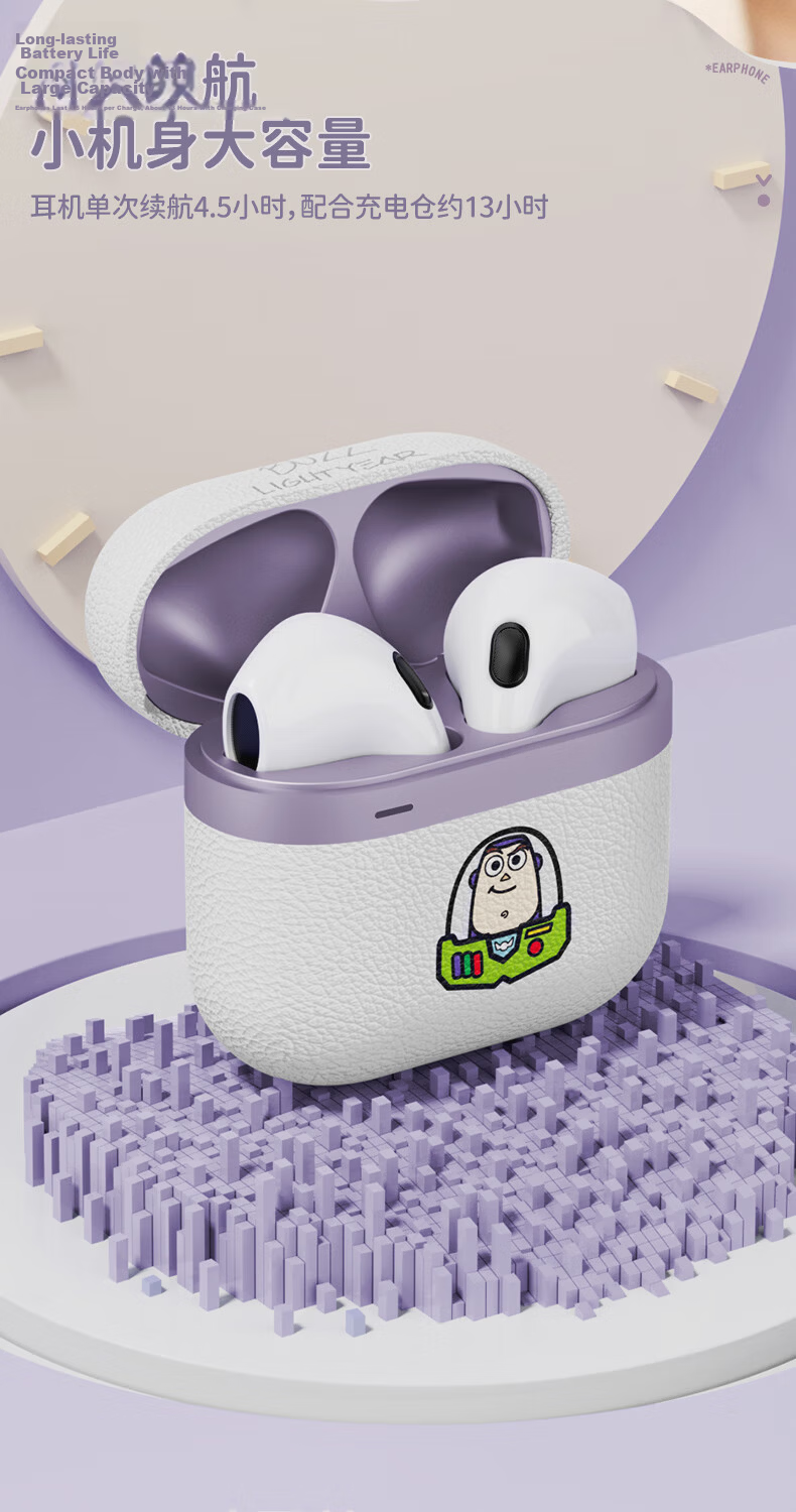 Disney D61 Semi-In-Ear Bluetooth Wireless Earphones Sports Gaming Headset Long Battery Life Superior Sound Quality Beige Winnie the Pooh Compatible with Apple Huawei Xiaomi Phones 6