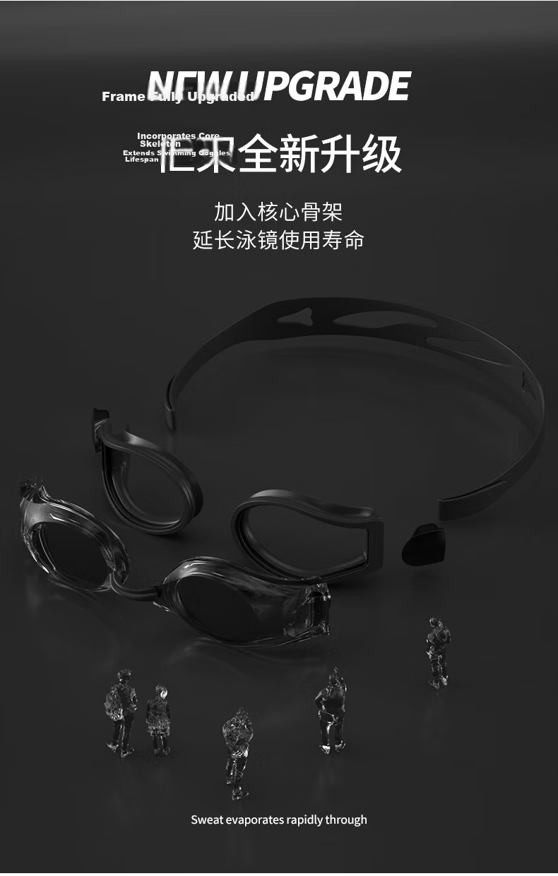 Li-Ning Swim Trunks, Goggles, Swim Cap, Swim Bag Set, Fashionable Men's Swimwear, Swimming Equipment 333, Black XL Myopia Style, 200 Degrees 11