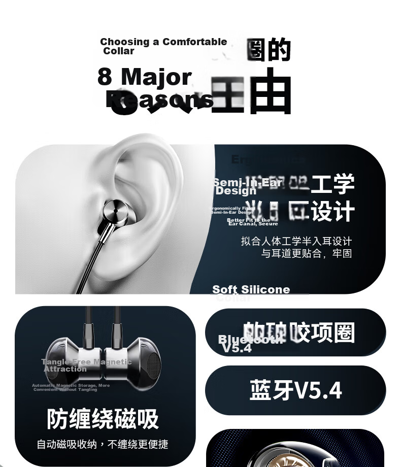 Aigo Sports Bluetooth Neckband, Bluetooth 5.4, Neck-Hanging Style, Ultra-Long Standby Time, Durable Drop-Resistant, Suitable for Apple, Xiaomi, OPPO, Long Battery Life, WP01 Gray And Black 3