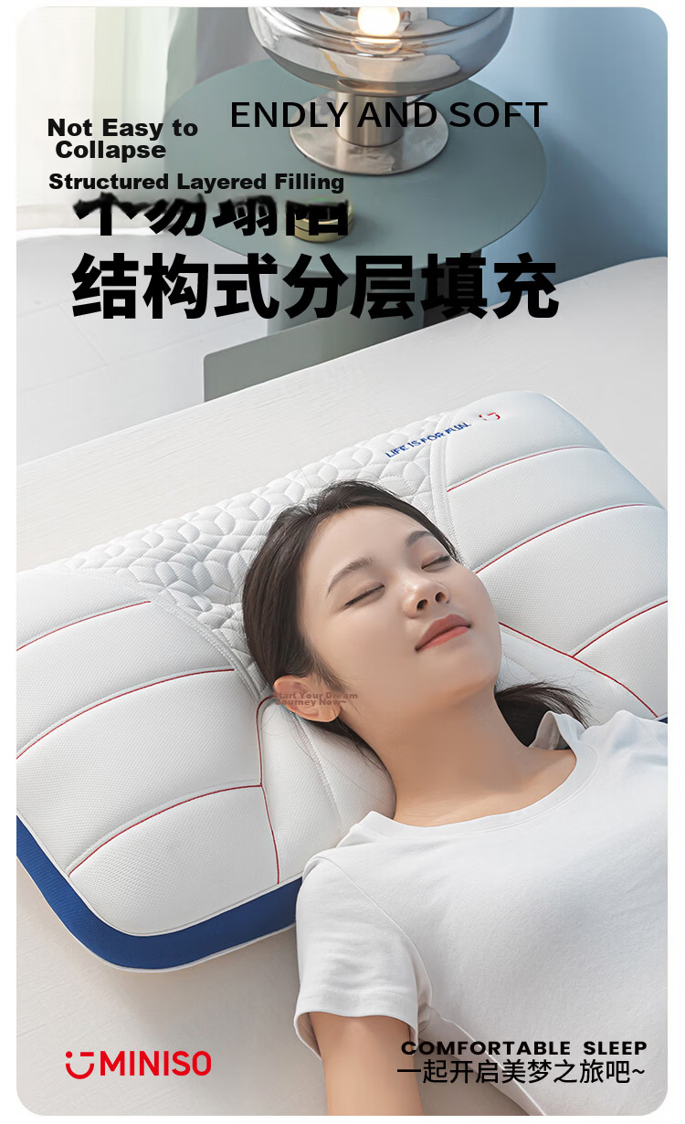 MINISO Natural Antibacterial Ergonomic Neck Pillow Deep Sleep Cervical Spine Pressure Relief Pillow Core Single Piece 9