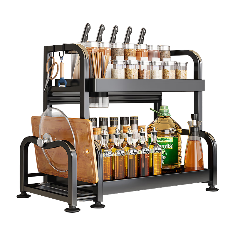 Jiabangshu Kitchen Utensil Storage Rack Spice Rack Countertop Multifunctional Organizer 3-Tier 58cm with Cutting Board Holder and Chopstick Holder