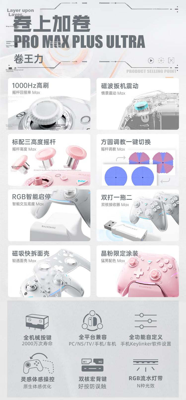 Machinist G5proMAX Wireless Bluetooth Gaming Controller Switch Pro Style Xbox Controller Wired PC Mobile NS Steam Controller with Charging Dock - Pink 2