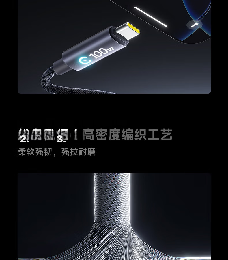 Baseus Dual-Head Type-C Smart Power-Off Charging Cable PD100W Super Fast Charging Data Cable for Huawei Honor Xiaomi Apple iPhone 17/16/15 iPad Laptop 2m Blue 15