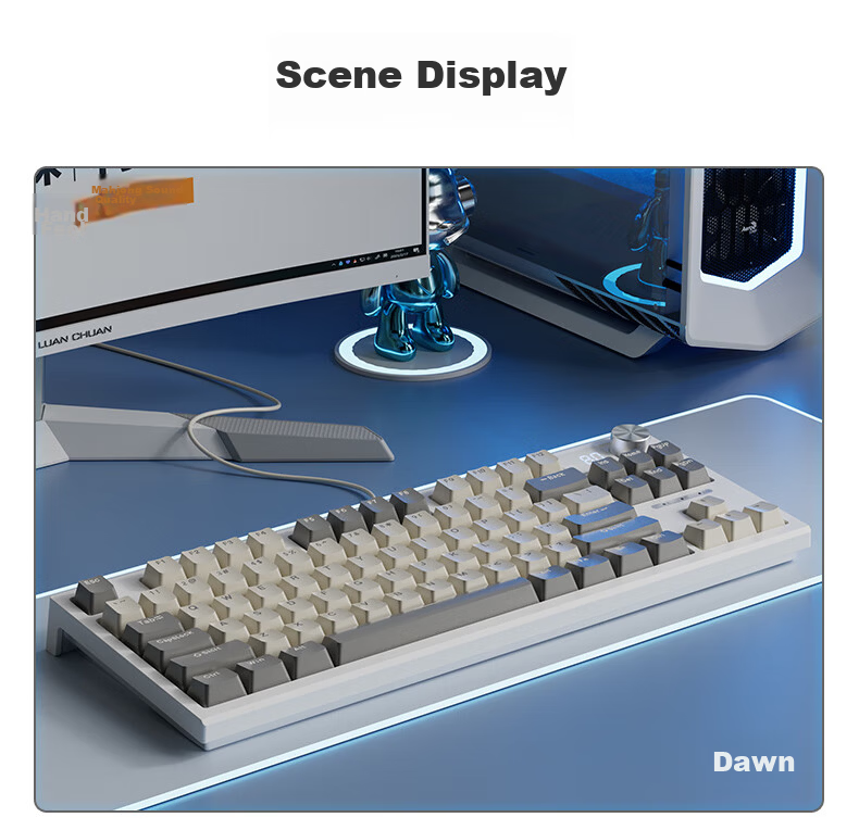 Langtu LT84 Wired Mechanical Keyboard Gaming E-sports 84-Key Computer Office Tablet Keyboard Hot-Swappable Switches Milk White Gray Crystal Cloud Switch 29