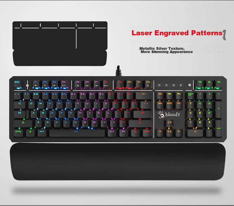 A4TECH B975 104-Key Mechanical Wired Gaming Keyboard Bloodhand Ghost Optical Switch Gunshot Edition Black 6