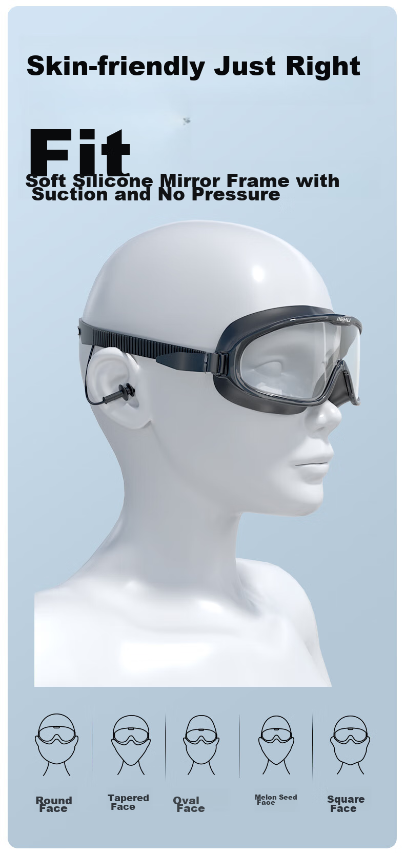 Jiehu Swimming Goggles for Men And Women, Adult High Definition Anti-Fog Waterproof Large Frame Integrated Diving Swimming Glasses with Swim Cap Set, Swimming Equipment 11