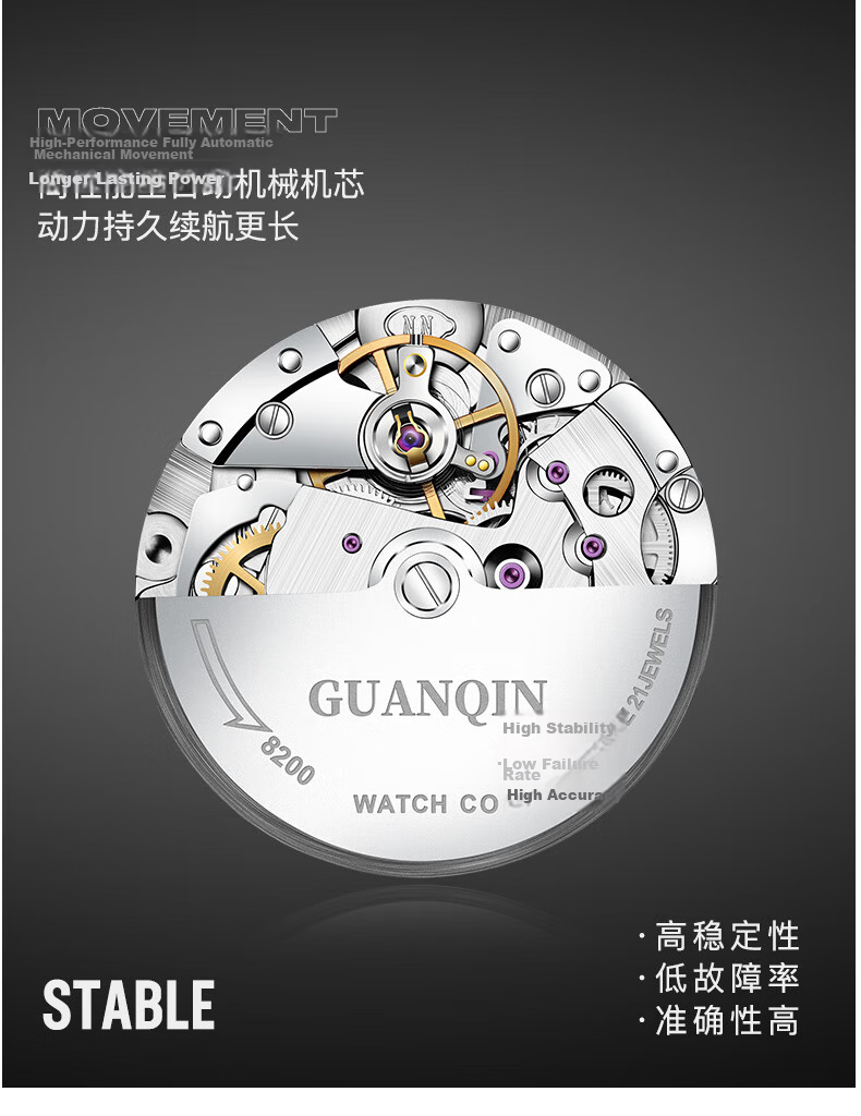 GUANQIN Men's Mechanical Watch, 2026 New Model, Fully Automatic, Business Style, Luminous, Water-Resistant, Men's Watch, Gift for Father on Father's Day 13