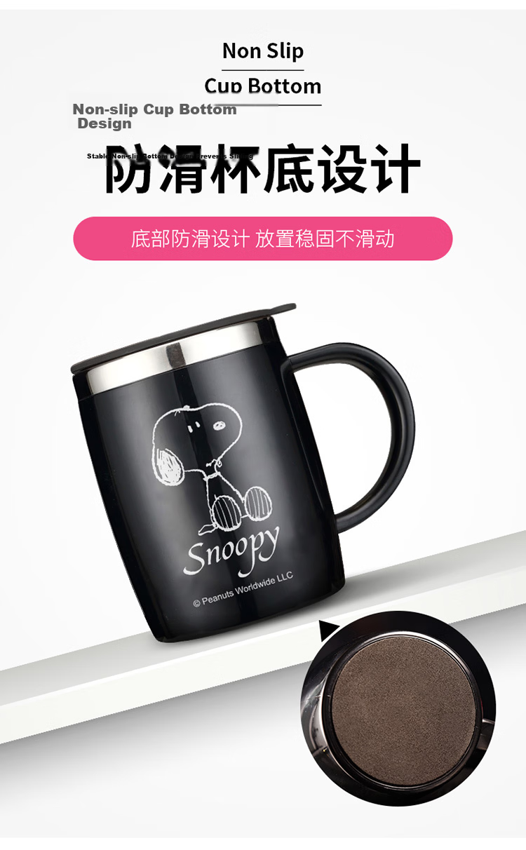 SNOOPY Stainless Steel Insulated Office Mug with Handle 420ML Cute Couple Cup DP-5002R Pink 10