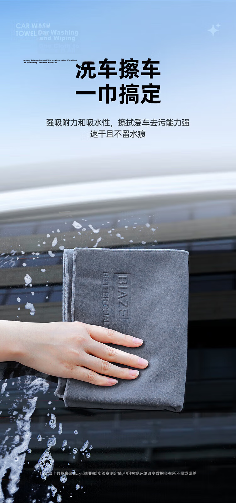 BIAZE Car Wash Towel Suede 30x60cm Thickened Glass Cleaning Interior Wiping Absorbent Cloth 2