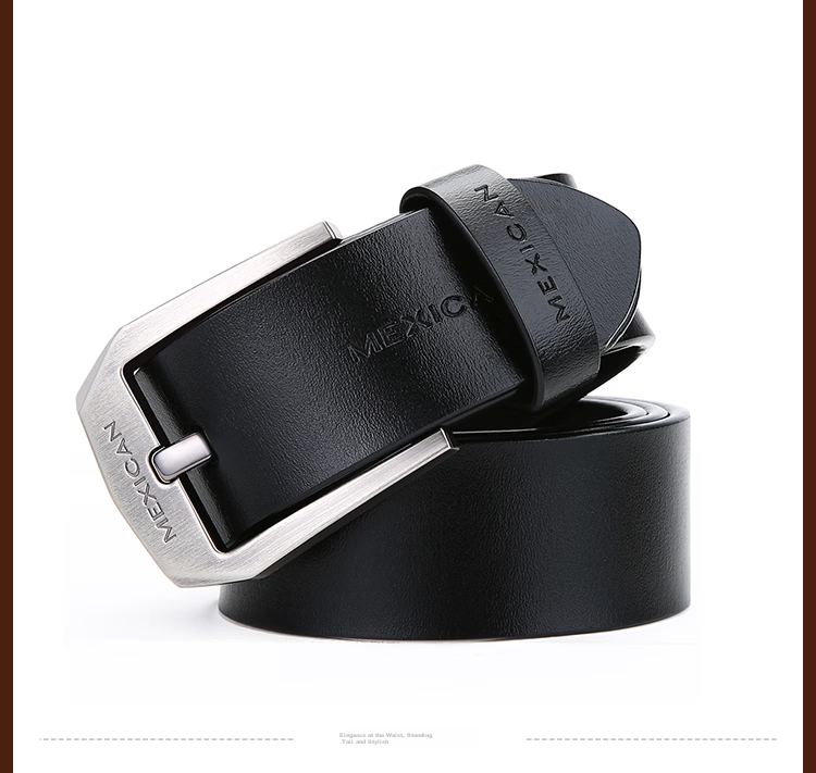 MEXICAN Men's Genuine Leather Pin Buckle Business Casual Trendy Belt Birthday Gift for Men and Dad 19