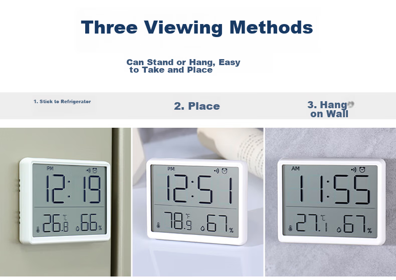 Hense Indoor Temperature and Humidity Clock Alarm Kitchen Clock Refrigerator Magnet Electronic Clock Desktop Clock Electronic Watch Wall Clock Table Clock HA8218 White Back to School Season 8