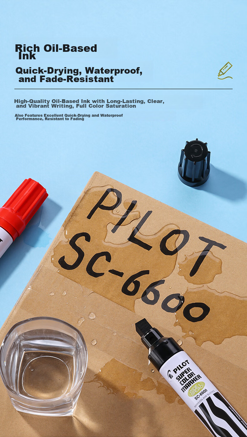 PILOT Oil-Based Marker Large Tip Pen Logistics Box Marker Thick Tip Waterproof Durable Signature Pen Office Construction Supplies SC-6600 Red Large Nib 4