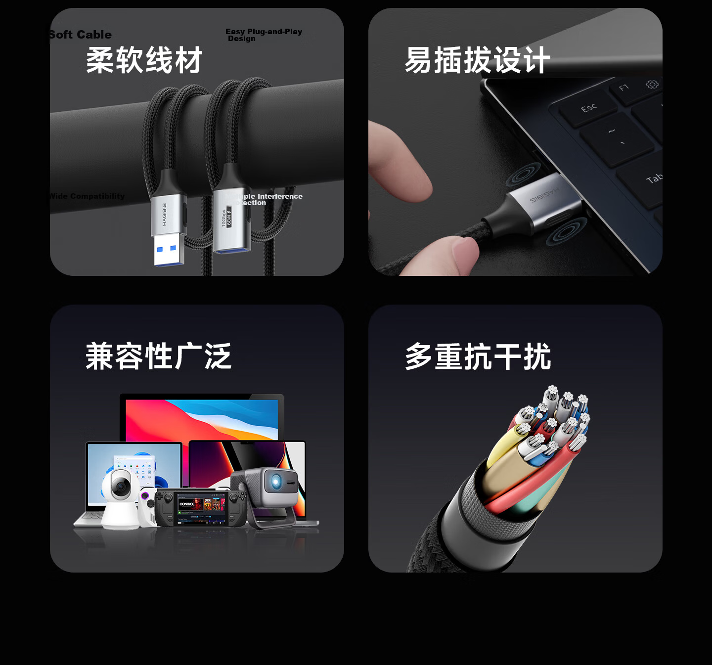 Haibeisi USB 3.2 Extension Cable Male to Female Connector for Mouse Keyboard Computer TV Printer Wireless Network Card Car USB Drive Data Charging Cable 4