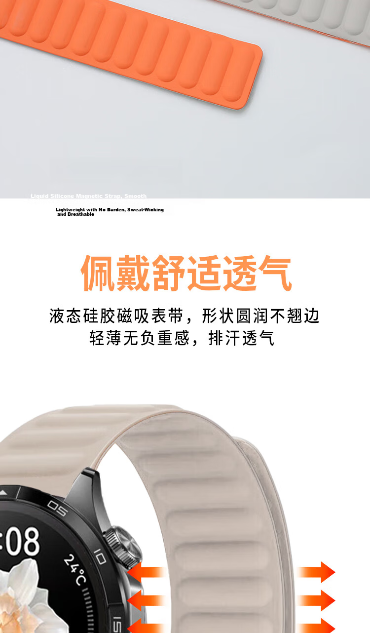 ESCASE Magnetic Silicone Watch Strap Compatible with Huawei Watch 5/4/3pro/4pro/gt2/new, Comfortable Strap for Men And Women, Universal Fit for 46/48mm Watch Face, Starlight Color 4
