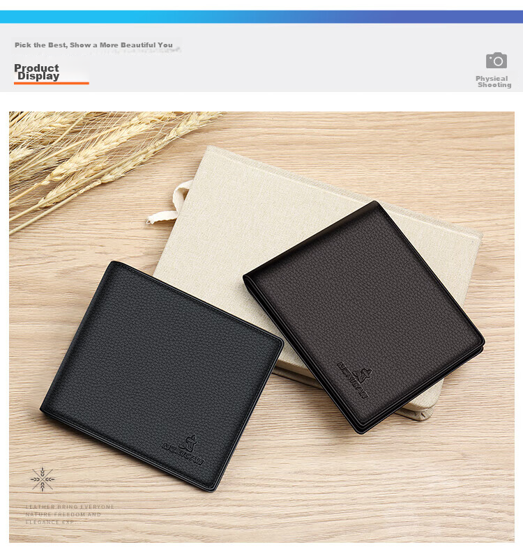 MEXICAN Genuine Top-Grain Leather Business Wallet for Men, Fashionable Short Wallet with Multiple Card Slots, Horizontal Design, Birthday Gift for Me 12