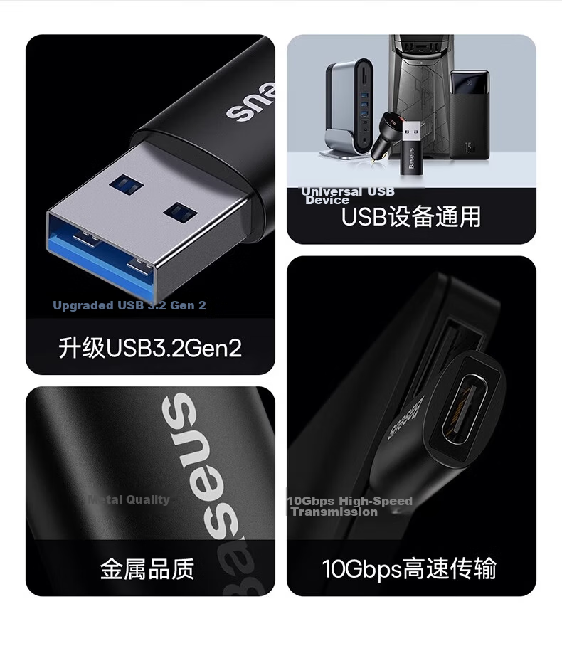 Baseus USB to Type-C Adapter Compatible with Apple 16, Huawei Phones, IPhone 15 Data Cable, Earphones, Power Bank, MacBook Converter for Tablets And Car Use 2