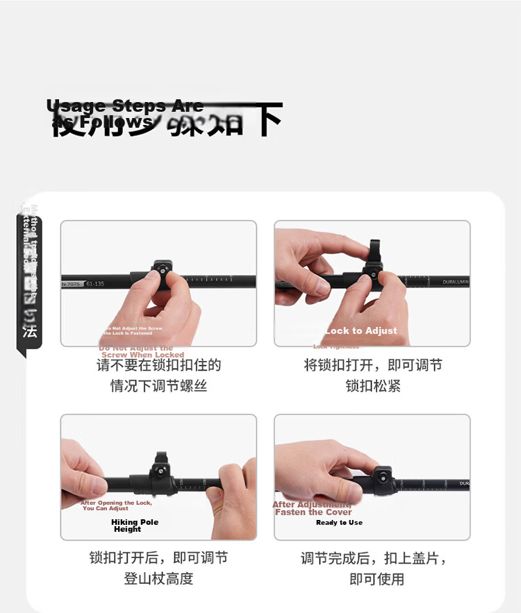 Naturehike Nokpro Outdoor Aluminum Alloy Trekking Poles External Lock Telescopic Hiking Sticks for Men and Women Black 20