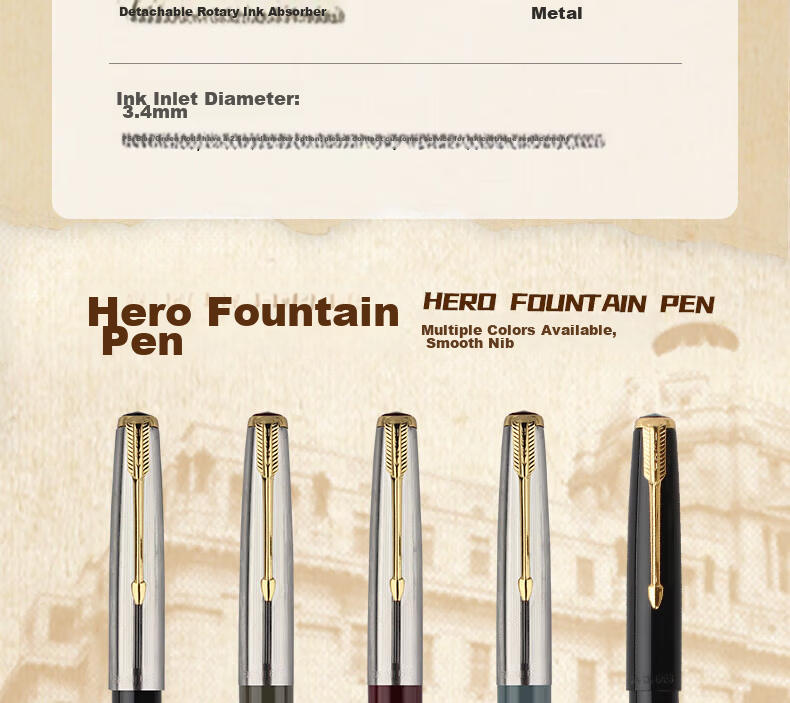 HERO Fountain Pen 616S, Metal Barrel with Hidden Nib, Classic Retro Upgraded Version, Midnight Red, EF Hidden Nib 6