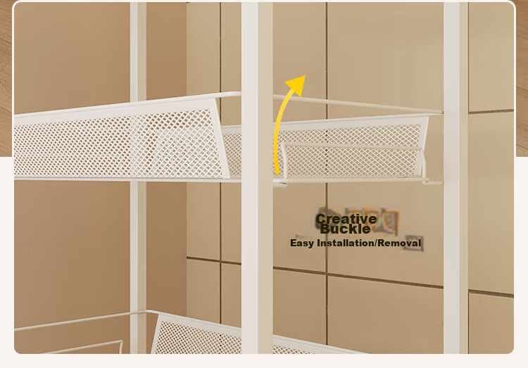 JD Original Kitchen Storage Rack, Grid Floor-Standing Storage Shelf, Home Snack And Miscellaneous Item Organizer, Widened And Enlarged, Three-Tier White 9