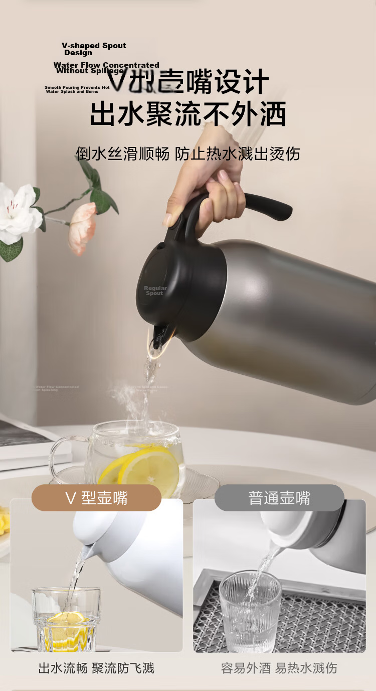 JD Original Small Warm Water Bottle [Chidan] Large Capacity Glass Thermos for Home, Office, Dormitory, 1.5L 10