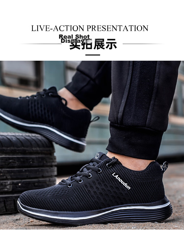 Lanoudun Safety Shoes for Men, Summer Breathable Ultra-Light Anti-Smashing Steel Toe Anti-Puncture Soft Sole Safety Work Site Shoes D9159N 44 18