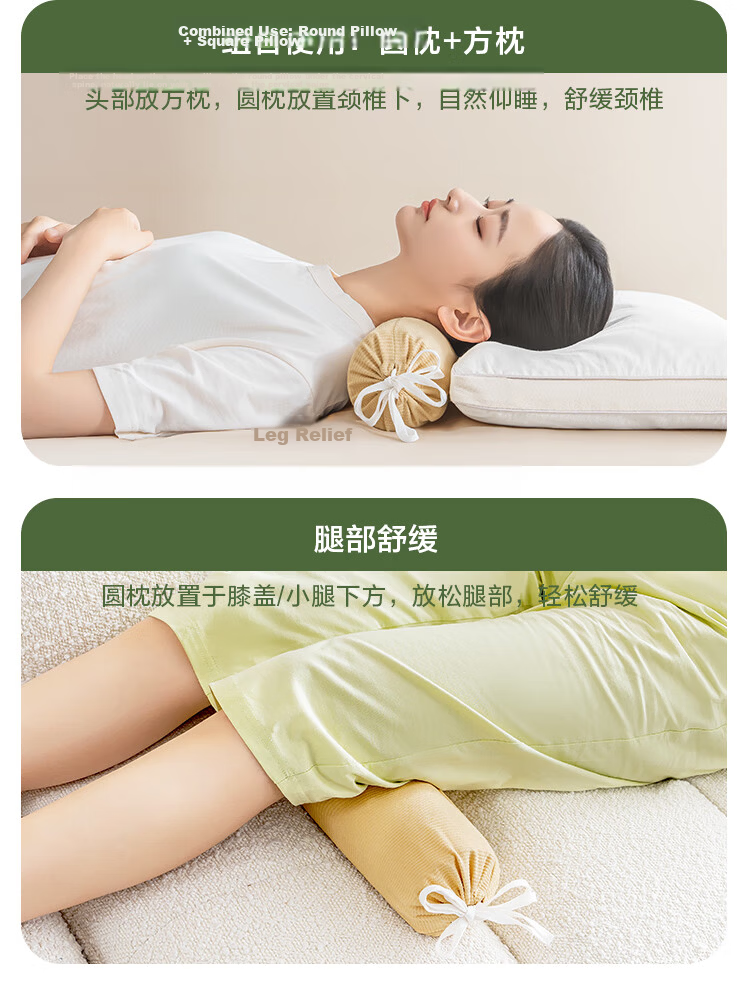 JD Original Cervical Pillow for Wealthy Neck, Deep Buckwheat Hull Filling, Soothing Cervical Traction Cylindrical Pillow, Olive Gree 9