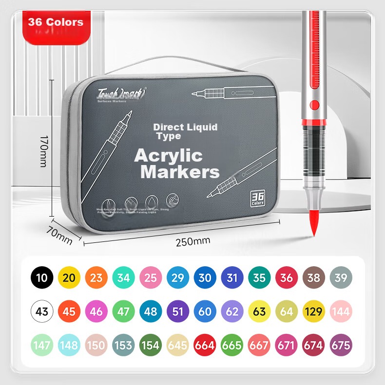 Touch Mark Taichi 36-Color Direct Liquid Soft Tip Acrylic Markers Large Capacity Watercolor Pens with Fabric Bag Layered Opaque Colors Student Kids Birthday Gift for Boys and Girls 21