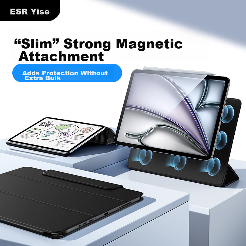 ESR Compatible iPad Pro 2025/24 11-inch Case M5/M4 Chip Smart Magnetic Double-sided Clip Slim Anti-bend with Buckle Gray