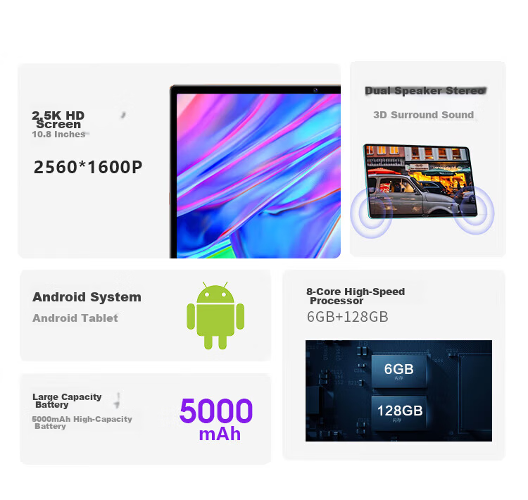 Acer PAWBO 10.8-inch Android Tablet 2.5K HD 8-Core Processor 6GB RAM 128GB Storage WiFi Silver Gray P52 Pro 2
