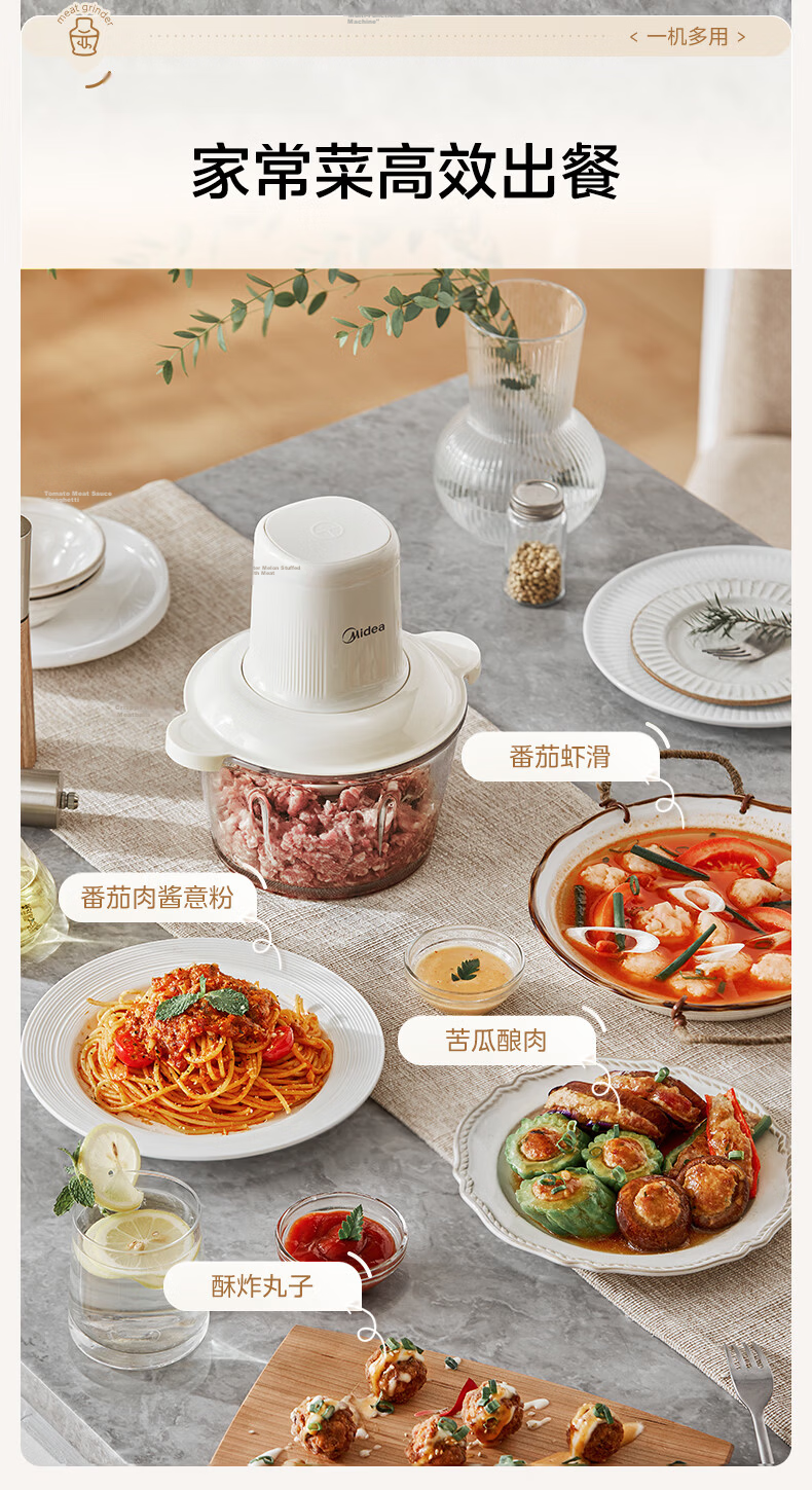 Midea Electric Meat Grinder Household Stainless Steel Dual Titanium Blades Multifunctional Meat and Vegetable Mincer 2L JC14B 16
