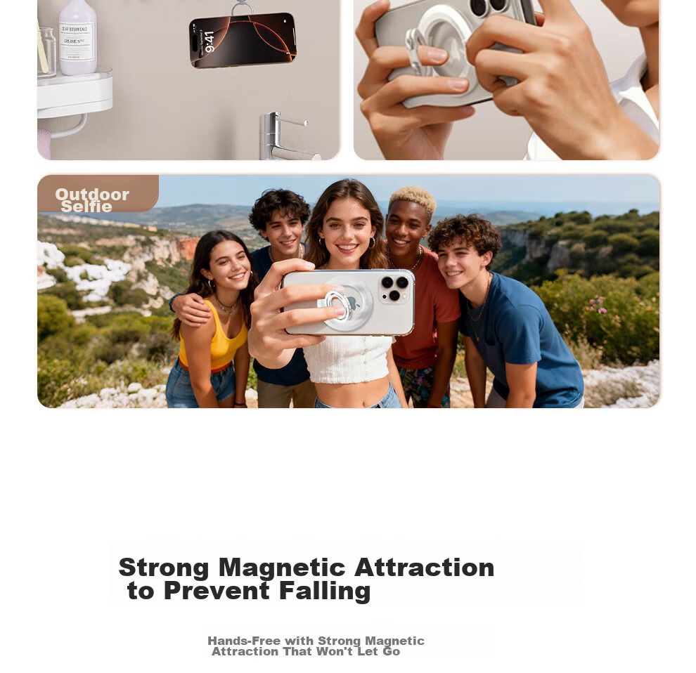 Jingxuan JD Self-Owned Brand Double Ring Magnetic Phone Holder White Double-Sided Ring Buckle MagSafe Back Sticker New Apple 16/17 Tablet Car Desktop Portable Shooting 7