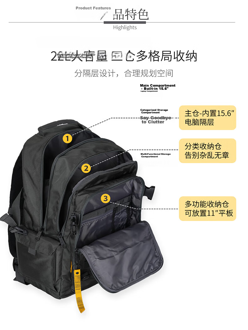 CAT Backpack Lightweight Laptop Bag 15/16 Inch Business Backpack Large Capacity Simple Outdoor Men's Gray Green 84033 4