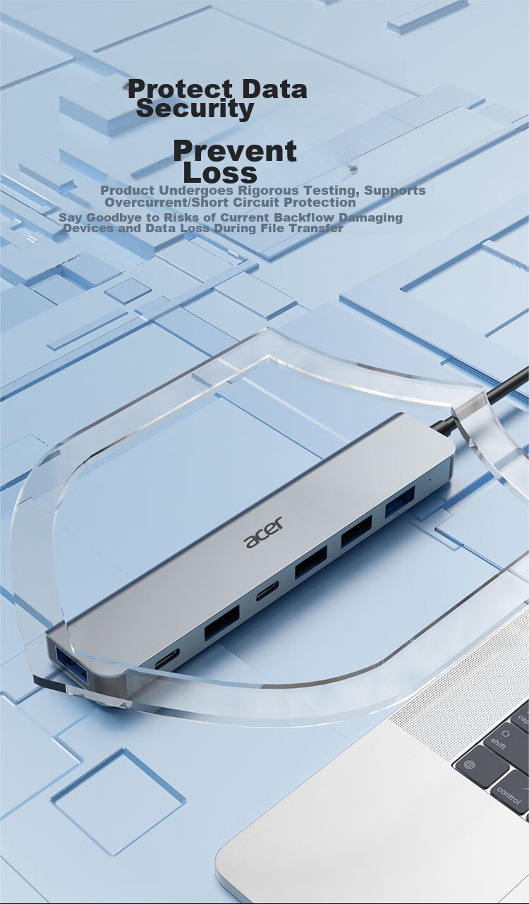 Acer Type-C Expansion Dock, USB3.0 Hub with SD/TF Card Reader Adapter, Compatible with MacBook, Huawei, Android Computers, Eight-In Expansion Dock 8