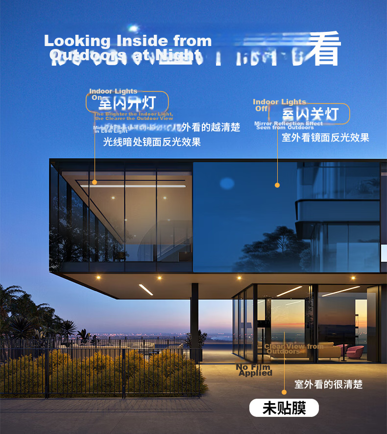 Modouyu Glass Sun Protection Heat Insulation Film, Diamond Silver, 0.6*2 Meters, Privacy Window, One-Way Transparent Glass, Light-Blocking Film 10