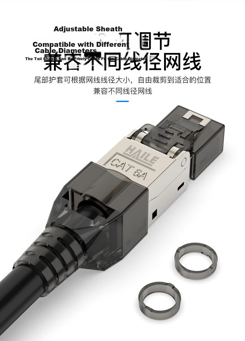 HAILE Category 6 Tool-Free Crystal Head, Gigabit Connector for Category 6 Unshielded Twisted Pair Cable, HT-MDC6 5