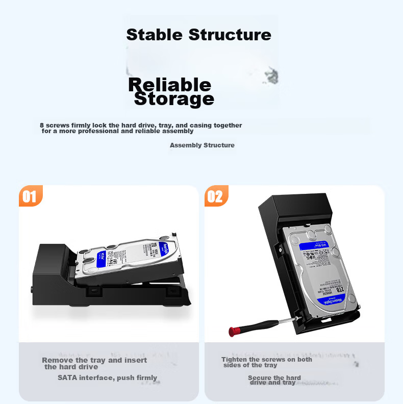 Mihu 3.5 Inch Hard Drive Enclosure USB 3.0 External Hard Drive Case with Built-in Fan SATA Mechanical Desktop Laptop External Box D3A 32