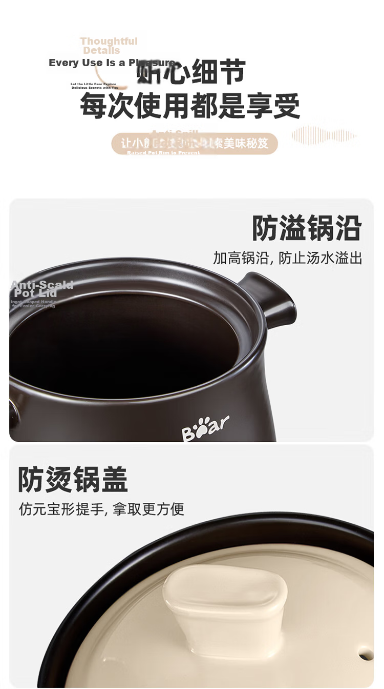 Bear 6L High-Temperature Resistant Ceramic Casserole Pot for Whole Chicken Soup Stewing, Gas Stove Compatible, Crack-Resistant Clay Pot 19