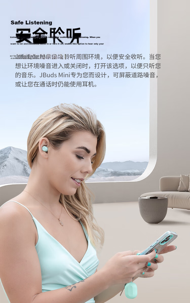 JLab JBuds Mini True Wireless Bluetooth Earbuds In-Ear Music Sports Gaming Sleep Mini Portable Earphones Gift Aqua Blue Compatible with Apple Huawei Android 7