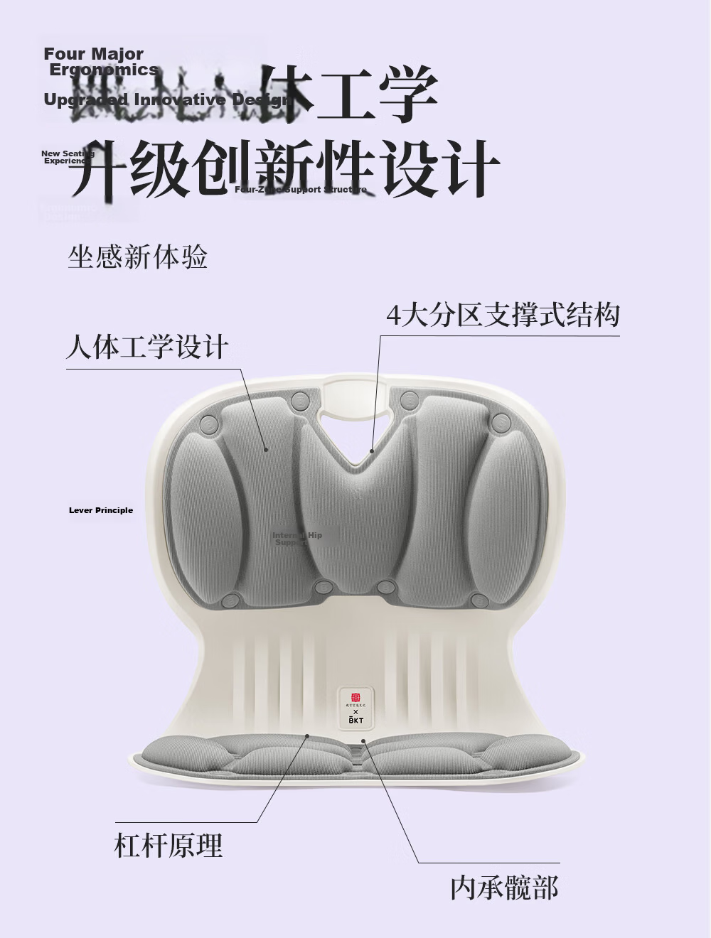 BKT Lumbar Support Seat Cushion Comfortable Ergonomic Student Stool Cushion Back Support Pad 8