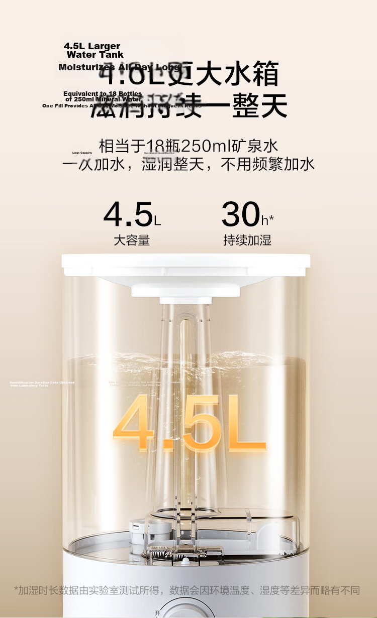 JD Jingzao Small Humidifier for Home Bedroom, Pregnancy and Infant Nasal Care, Quiet Antibacterial 4.5L Large Capacity Air Humidifier, Water Refill, Air Conditioner Fan Cooling Companion, Desktop Birt 7