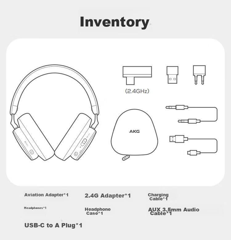 AKG N9 Flagship Sound Quality Over-Ear Wireless Noise-Cancelling Bluetooth Headphones 2.4G Quad-Mode Gaming Esports Music HiFi Compatible with Apple Huawei Black 46