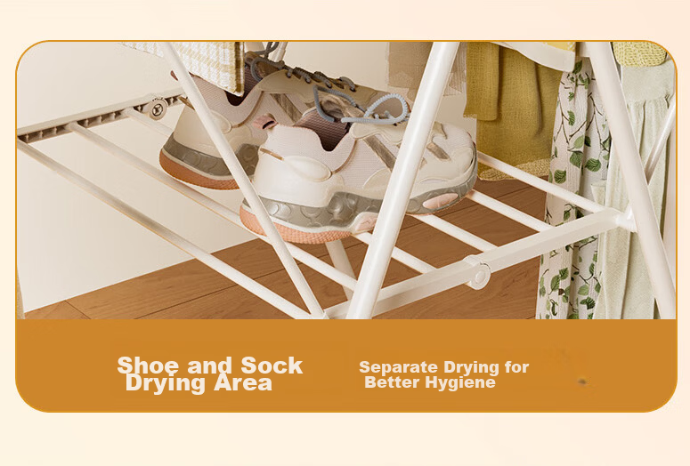 Wenna Floor-Mounted Mobile Foldable Wing-Shaped Indoor Clothes Drying Rack Balcony Hanger 6