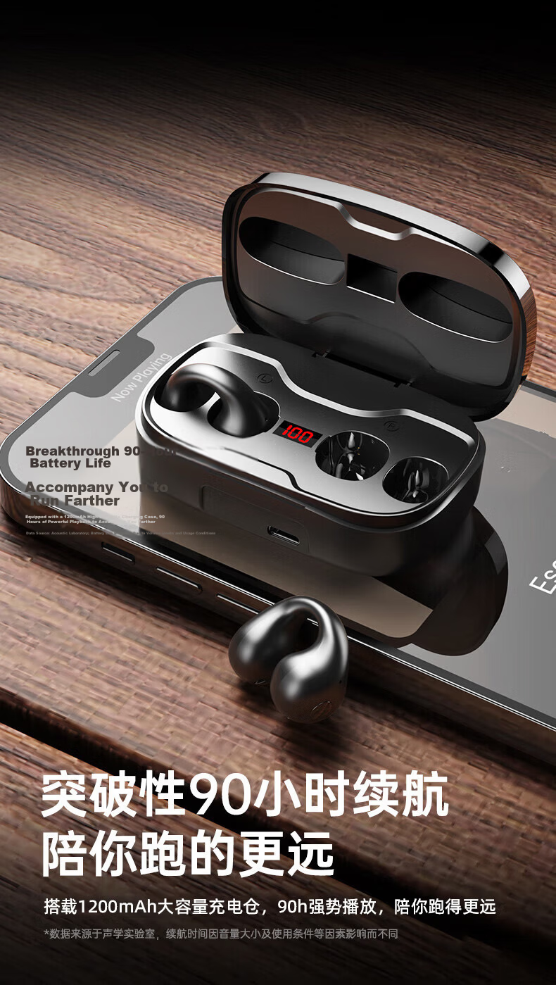 Chuang [MP3 All-In | LED Smart Screen] Bluetooth Headphones True Wireless Open-Ear Bone Conduction Concept All-In Device with Card Slot Ultra-Long Battery Life for Running And Sports 10