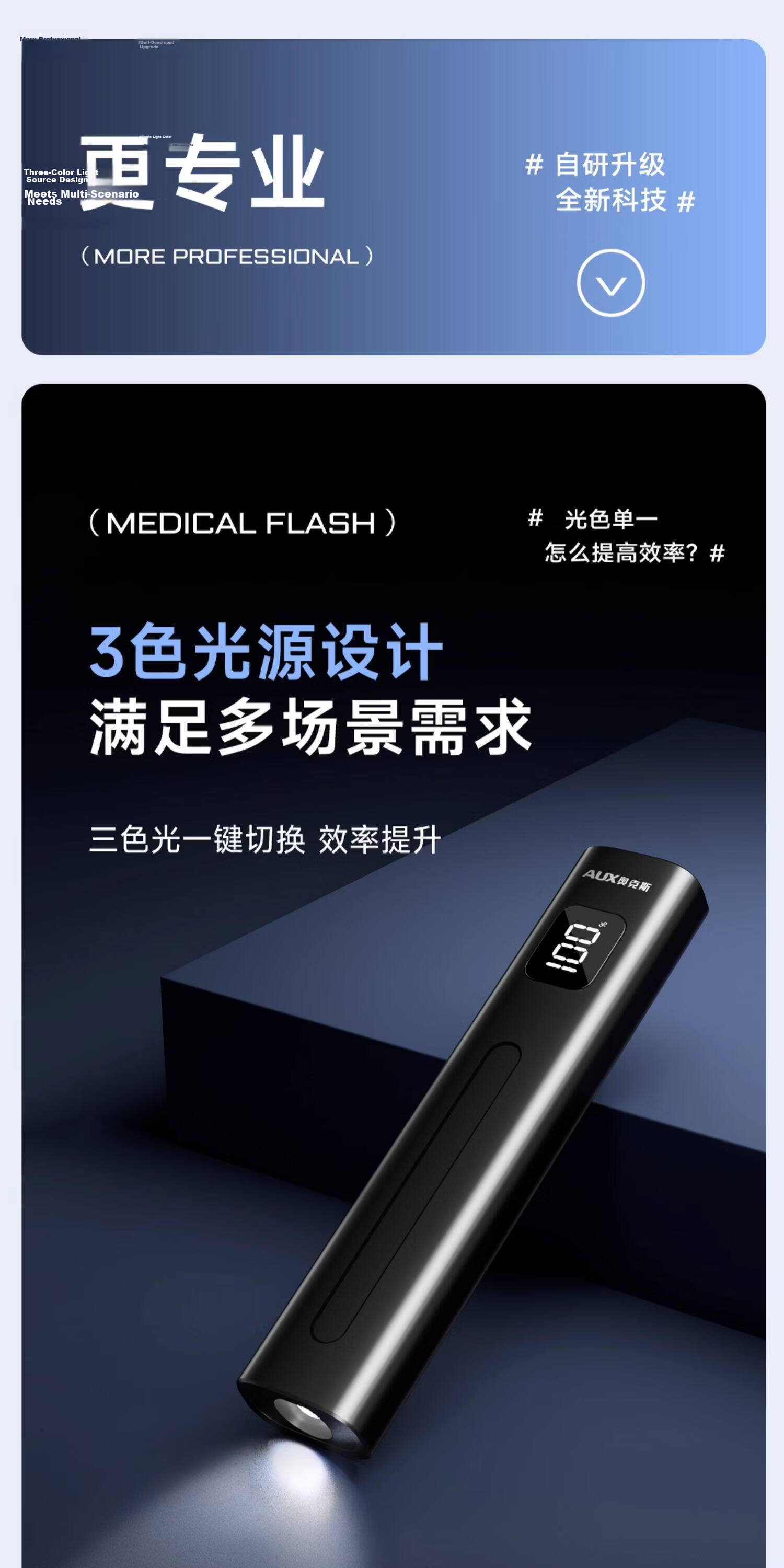 AUX Medical Flashlight Pupil Penlight Ophthalmology ENT Oral Examination Nurse Inspection Pen Yellow White Blue 4