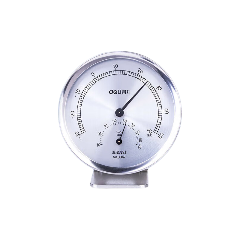 Deli Metal Thermometer Hygrometer, Wall-Mounted Or Freestanding, Battery-Free Large Dial, Office Home Indoor Outdoor Temperature Gauge 8847