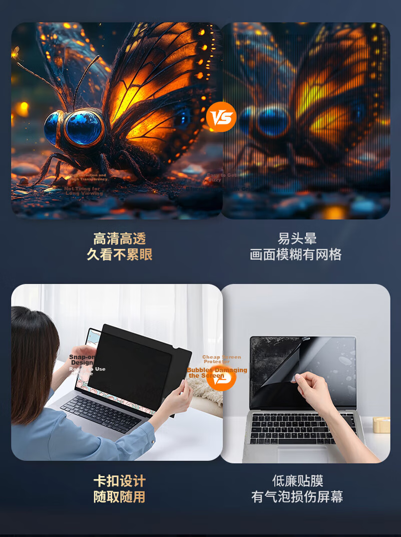 Llano [Reversible] Laptop Privacy Screen Protector for Lenovo Xiaoxin 14/Thinkbook 14+, Screen Protection Film, Privacy Shield, 14-Inch 16:10 Universal 3