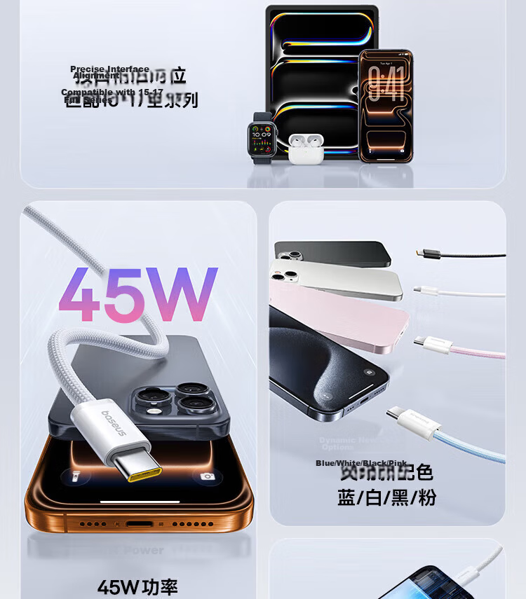 Baseus Apple Dual-Head Type-C Charging Cable PD 100W for iPhone 17 Pro Max/16/15/18, MacBook, iPad, Huawei, Honor, Xiaomi 2m Blue 6